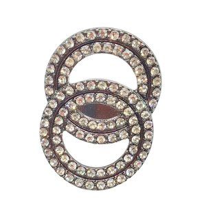 Gunmetal Color Ring Size 8 Intersect Circles Round Design with Clear Rhinestones